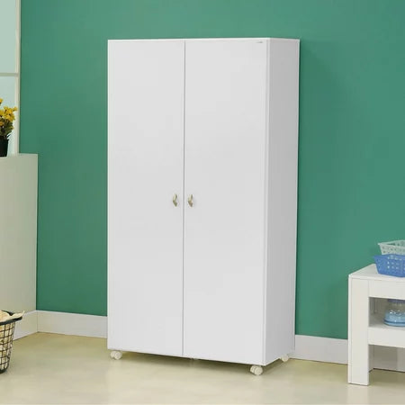 Armário Multiuso Alto 2 Portas com Rodízios e Nicho para Eletro - 100% MDF Branco [Organizador Universal]